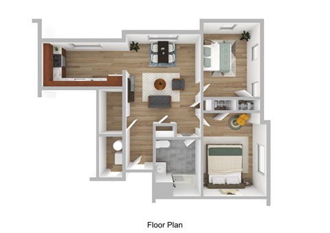 Floor plan for 2 beds, 1 bath, 903 sqft